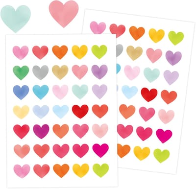 Hartjes Stickers - 3 Grote Stickervellen - 105 Stickers voor Knutselen en Valentijn