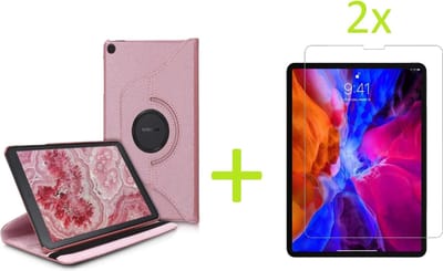 Book Cover Geschikt voor: Samsung Galaxy Tab A7 10.4 (2020) Multi Stand Case - 360 Draaibaar Tablet hoesje - Tablethoes - Rosé Goud + 2x Screenprotector