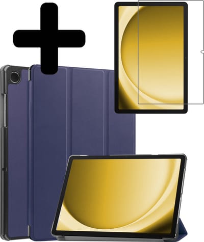 Hoes - Geschikt voor Samsung Galaxy Tab A9 Plus - Met Screenprotector - Trifold Bookcase - Hard Cover - Hardcover Book Case - Tablet Hoesje - Donkerblauw