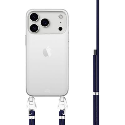 xoxo Wildhearts siliconen hoesje - Geschikt voor iPhone 17 Pro Max - Navy Overload - Telefoonhoesje - Hoesje met koord - telefoonkoord - Transparant hoesje - In lengte verstelbaar - Blauw koord