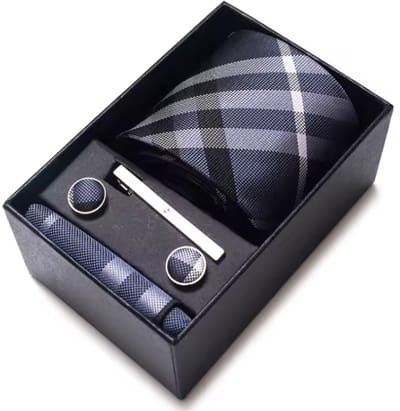 Actie4you® - Luxe Stropdas - Stropdas Set met Manchetknopen en Pochet en Dasspeld – Met Geschenkdoos – 4 Delig – Stropdas Set – Grijs Ruit