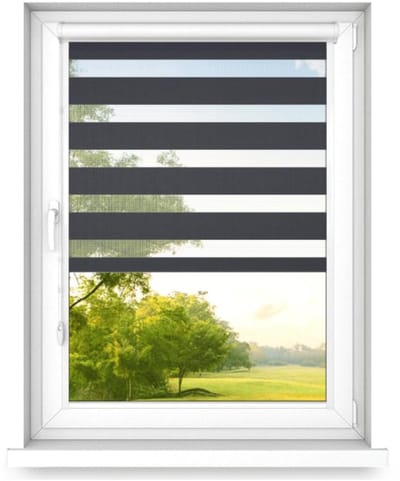 time4blinds - Dubbele Rolgordijnen Zonder Boren - Zebra-Rolgordijnen voor Ramen en Deuren - om te Plakken, met Aluminium Cassette, Lichtdoorlatende Stof - Antraciet, 500x500, Rechts