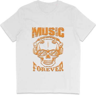 Heren Dames T Shirt - Skull Print - Quote Music Forever - Wit - XS