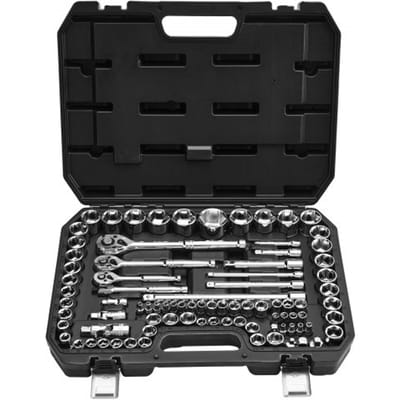 VEVOR 86-Delige Dopsleutelset, 9,5/6,4/12,7 Mm Aandrijfdoppen & Ratelset, Sae en Metrisch, Gereedschapsset Met Ratelsleutel, Accessoires en Opbergkoffer, Cr-V-Gelegeerd Staal