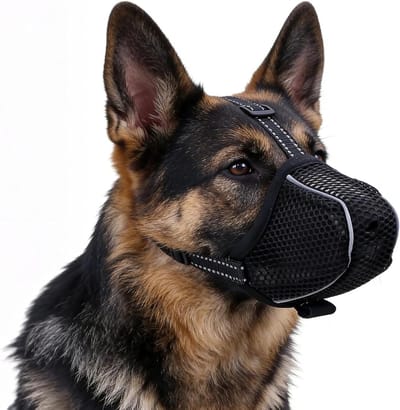 Hondenmuilkorf - Ademend masker - Veiligheid tijdens wandelen - Reflecterende rand - XXL - Zwart
