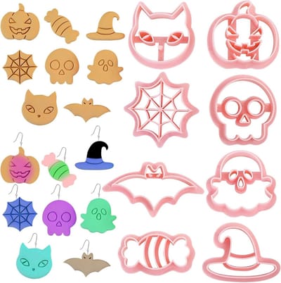 Set van 8 Halloween Koekjesuitsteekvormen van Polymer Klei, 3D Lepel met Gegraveerd Ontwerp, Perfect voor Decoratie en Sieraden Maken