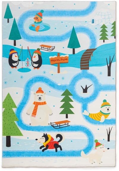 Zacht vloerkleed kinderkamer - Snugway Winter wit/blauw 80x150 cm