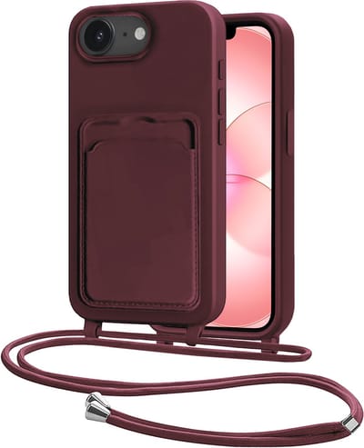 Hoes Geschikt voor iPhone 17e Met Telefoonkoord - Siliconen Hoesje Backcover Met Ketting - Aubergine