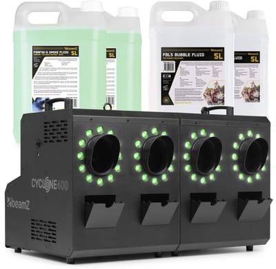 BeamZ Cyclone400 Rook- en bellenblaasmachine combi - 48 RGBW LED’s - Incl. 10L vloeistof
