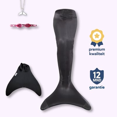 All Black zeemeerminstaart maat 122-128 - monovin met voetvakken - zwembril en ketting