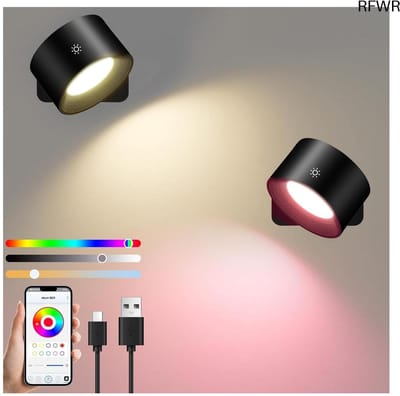 RFWR® Slimme Dimbare Wandlamp zonder Stroomaansluiting - 360° Draaibaar & RGB