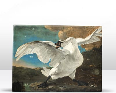 Laqueprint-De bedreigde zwaan - Jan Asselijn - 26 X 19,5cm - Niet van echt te onderscheiden schilderijtje op hout - Mooier dan een print op canvas - Laqueprint.