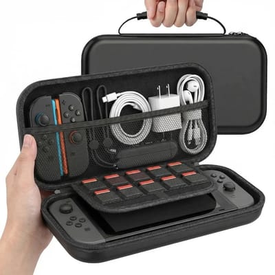 RENALUX Case Geschikt voor Nintendo Switch 2 - Hoesje Met opbergvak voor Games en Accessoires - Waterdicht en Schokbestendig - Zwart