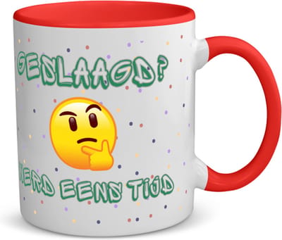 Akyol - geslaagd werd eens tijd koffiemok - theemok - rood - Geslaagd - geslaagde - diploma - cadeau voor iemand die is gelsaagd - 350 ML inhoud
