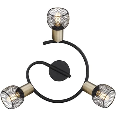 Globo Plafondlamp Fiastra, zwart/oudmessing 3-lamps