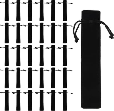 30 Stuks Fluwelen Pennenhouder met Trekkoord, 17.2 x 3 cm, Geschikt voor Potloden, Pennen en Balpennen, Zwart, Eenvoudig en Stijlvol