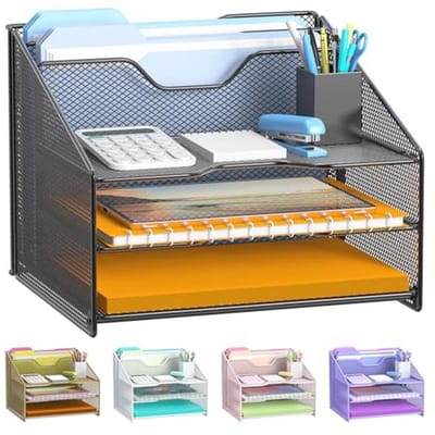 Bureau-organizer met brievenbak en papierladen voor een opgeruimd bureau