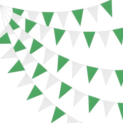 Pack van 2 Buitenvlaggen Slingers - Weerbestendige Fabric Slingers in Groen en Wit, 8 Meter, Perfect voor Buitenverjaardag, Bruiloft en Feestdecoratie