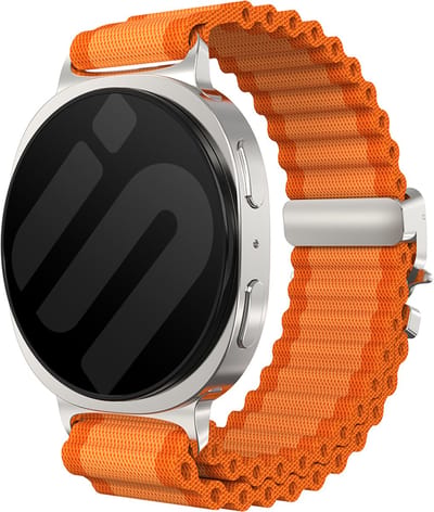 Strap-it Outdoor nylon bandje met P-buckle - horlogebandje geschikt voor Samsung Galaxy Watch 9 (40/44mm) / Watch 8 (40/44mm) / Classic (46mm) - oranje/zilver