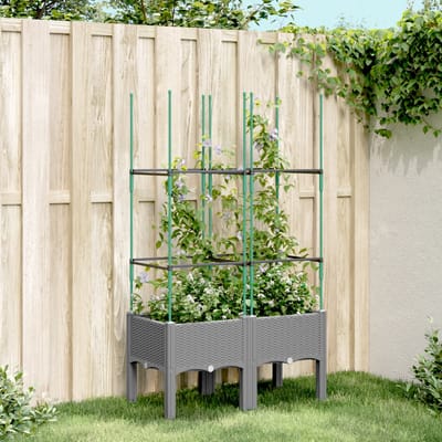 vidaXL - Plantenbak - met - latwerk - 80x40x142,5 - cm - polypropeen - lichtgrijs