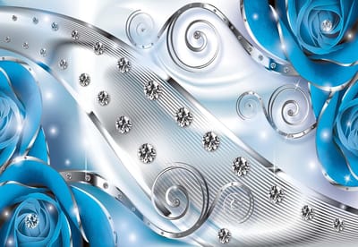 Fotobehang Blue Floral Diamond Abstract Modern | PANORAMIC - 250cm x 104cm | 130g/m2 Vlies