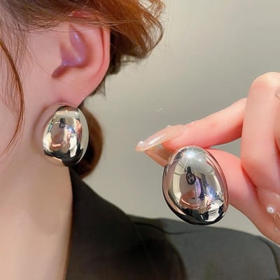 Holle Ovale Boonvorm Stud Oorbellen voor Vrouwen Gouden Kleur Glad Metalen Oorbellen Eenvoudige Geometrie Feest Trendy Sieraden brown