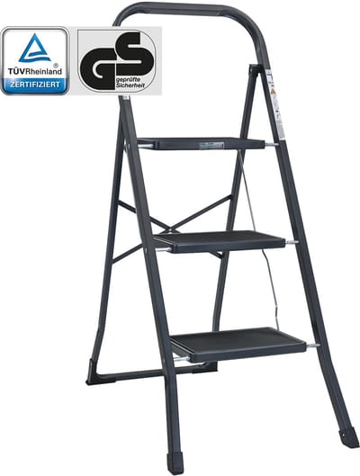 TRUTZHOLM Opvouwbare Trapladder 3 Treden Antraciet - TÜV/GS 150kg Huishoudtrap - Heavy Duty Trapje Antisliptreden Keukentrap
