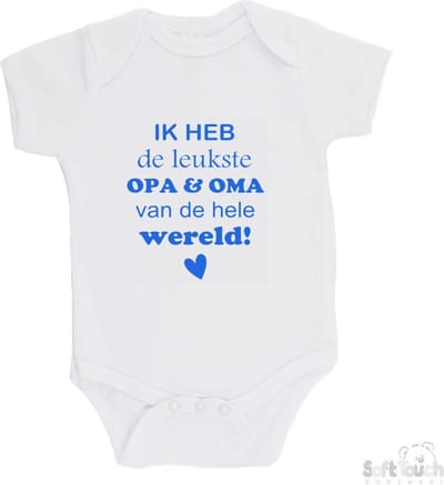 100% katoenen Romper "Ik heb de leukste opa & oma van de hele wereld" Jongens Katoen Wit/blauw Maat 56/62