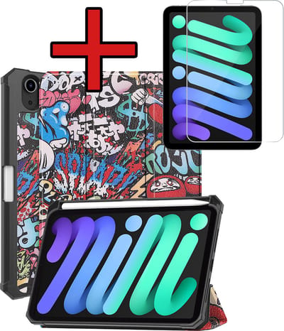 Hoesje - Geschikt voor Apple iPad Mini 7 (2024) - 8.3 inch - 7e Generatie - Met Screenprotector - Trifold Bookcase Hoes - Hard Cover Case - Met Uitsparing Geschikt voor Apple Pencil - Hardcover Book - Tablethoes - Graffity
