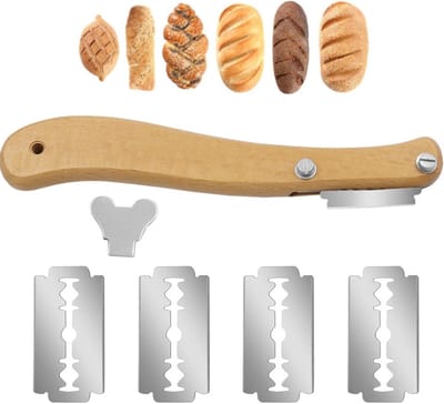 7-delige set broodmessen voor het snijden van brood, decoreren van voedsel en het vormen van brood met houten handvat