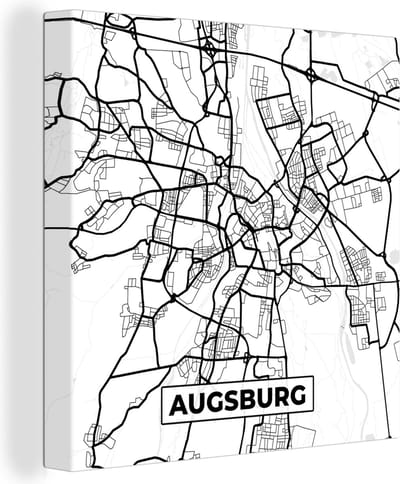 Canvas Schilderij Kaart - Augsburg - Stadskaart - Plattegrond - 20x20 cm - Wanddecoratie
