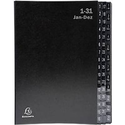 Ordner Exacompta 57044E, formaat A4, 44 vakken, tabbladen 1-12/1-31/Jan-Dec, B 250 x H 330 mm, Blauwe Engel, gerecycleerd karton, zwart