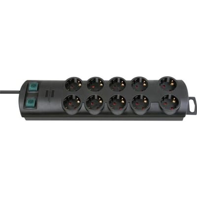 Primera-Line stekkerdoos 10-voudig zwart 2m H05VV-F 3G1,5 de stopcontacten zijn schakelbaar per 5