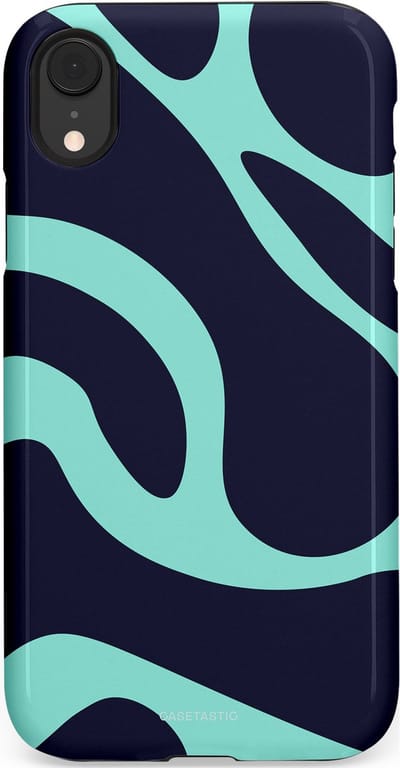 Casetastic Hoesje Geschikt voor Apple iPhone Xr - Stijlvolle Beschermende Duo-layer Case - Golvenritme Aqua-Marine