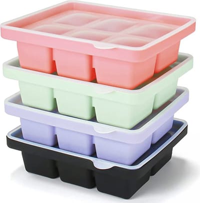 ZYLARO 4-delige siliconen ijsblokjesvorm - ijsblokjesvormen - met deksel - vaatwasmachinebestendige - 4x6 cellen 5 cm grote ijsblokjes, voor bier cocktails whisky koude dranken ijs, babysnacks - groen/paars/roze/zwart - Gepatenteerde producten