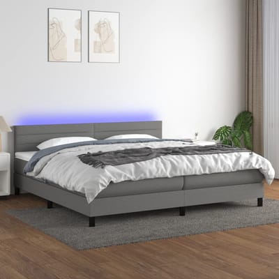 vidaXL - Boxspring - met - matras - en - LED - stof - donkergrijs - 200x200 - cm