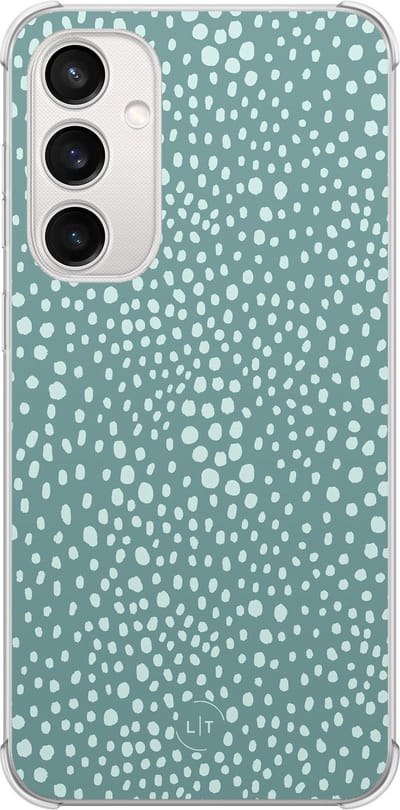 Shockproof hoesje - Geschikt voor Samsung Galaxy S23 FE - Blue dots - Extra sterke case - TPU/polycarbonaat - Gestipt - Blauw, Transparant