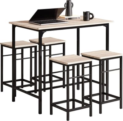 DD Bartafel met Barstoelen - Bartafel Keuken - Bartafel Buiten - Inclusief 4 Stoelen