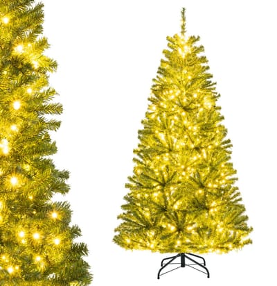 COSTWAY Kunstkerstboom met verlichting, 180 cm, dennenboom met 700 warmwitte ledlampen, afstandsbediening, timer, instelbare modi en helderheid, kerstboom, kunstboom Kerstmis