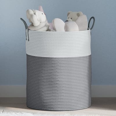 vidaXL - Opbergmand - Ø - 38x46 - cm - katoen - grijs - en - wit
