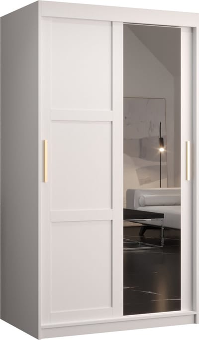 Zweefdeurkast met spiegel Kledingkast met 2 schuifdeuren Garderobekast slaapkamerkast Kledingstang met planken (LxHxP): 100x200x60 cm - Rumble II (Wit, 100)
