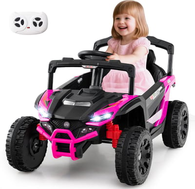 COSTWAY Elektrische auto voor kinderen, 12 V, elektrische UTV-truck met afstandsbediening, 3 snelheden, ledverlichting, muziek, claxon en vering, kinderauto, kindervoertuig voor jongens en meisjes
