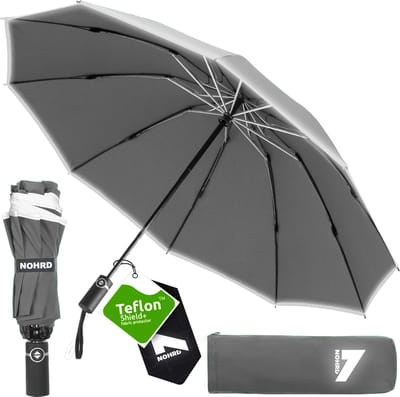 Nohrd Stormparaplu - Grijs - Paraplu Opvouwbaar - Stormbestendig 108 km/h - Stormparaplu's - Automatisch In- en Uitklapbaar - Reflecterend - Paraplu's - Incl. Beschermhoes