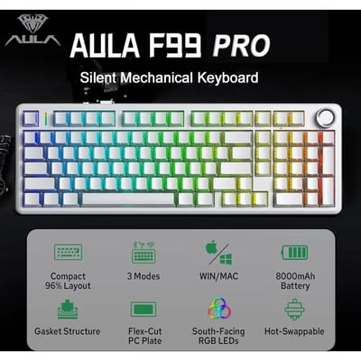 AULA F99 Pro Draadloos stil mechanisch toetsenbord Drie modus Hot-swappable Aangepast RGB-achtergrondverlichting Doorschijnend dubbel gegraveerd toetsenbord