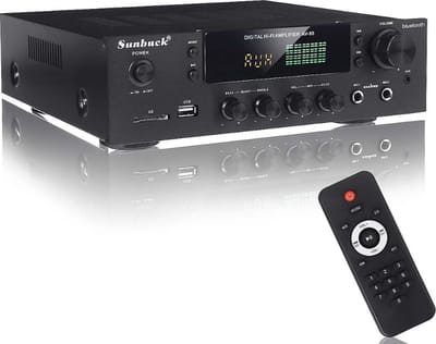 Sunbuck HiFi Versterker - SD/MP3/USB -  Hifi Bluetooth Eindversterker - 2x Mic - CD/DVD - AUX - Speaker output- Incl. Afstandsbediening - 25 x 25 x 7cm - Zwart