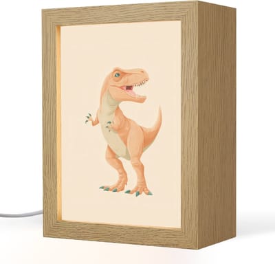 Nachtlampje 15x20 cm - Kinder lampje - Dino - T-Rex - Oranje - Tafellamp kinderkamer - Slaapkamer lamp - Bedlamp kinderen - Kinderlampje stopcontact - Wandlamp babykamer - Nachtlampjes