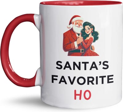NietMokken.nl - Santa’s Favorite Ho Mok - Grappige Kerstmok - Voor- en Achterkant Bedrukt - Keramische Beker - 325 ml - Vaatwasser- en Magnetronbestendig - Origineel Kerstcadeau