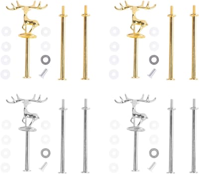 Set van 4 Standaard Taartstands, Metalen Stangen voor 2 tot 3 Verdiepingen, Ideaal voor Bruidstaarten en Feestelijke Taartpresentatie, Goud en Zilver