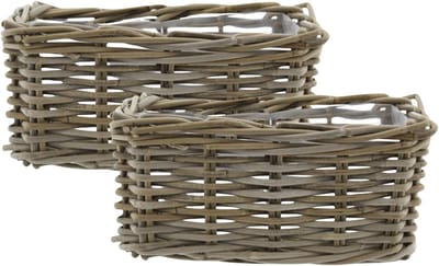 Van der Leeden Opbergmand Klassiek - 2x - bruin - rechthoek - 30 x 15 x 15 cm - rotan - gevlochten riet - mand - opbergen