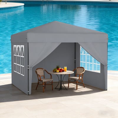 Pop-Up Paviljoen 3x3m - Waterdicht - Stabil - Winterbestendig - Anti-UV - Opvouwbaar Paviljoen - Met 4 Zijwanden - Eén-Knop Centrale Vergrendeling - Partytent - 3 Trappen Hoogte Verstelbaar 240-260cm - Tuinent - Grijs - NAIZY